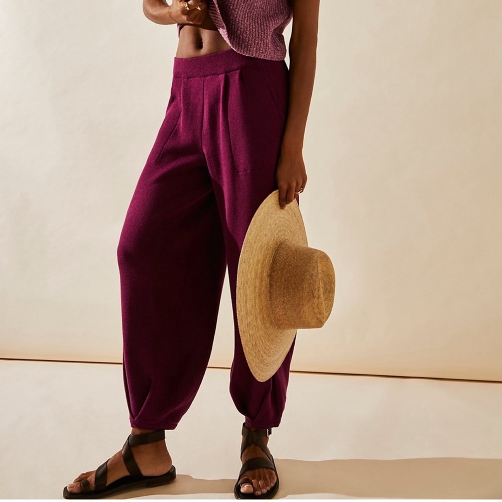 Free People Beach Freya Knit Sweater Wide Leg Pants Purple Size L